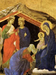 De aanbidding der wijzen. Detail van het Maestà altaarstuk, ca. 1308-1311