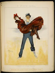 Een meisje in de armen van Auguste, een badmeester, aan de Rivièra (illustratie)