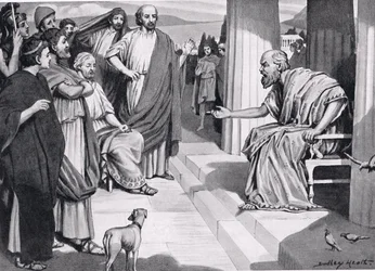 Socrates spreekt de Atheners toe, illustratie uit Hutchinsons Geschiedenis van de Naties, 1915