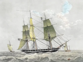 Amerikaanse marinekorvet onder zeil, begin 19e eeuw