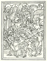 Blokboek Ars Moriendi, gedrukt omstreeks 1460 in de Nederlanden door wie onbekend (litho)