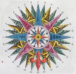 Windroos, uit een Blauwe Atlas, gepubliceerd in Amsterdam, 1697