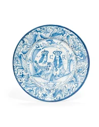 Delfts Blauw en Wit Koninklijk Dubbel Portret Bord, ca. 1662-85