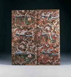 Embossed en polychroom versierde panelen, late 17e eeuw