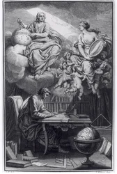 Frontispice van Elemens de la Philosophie de Neuton door Voltaire (1694-1778) gepubliceerd in Amsterdam, 1738