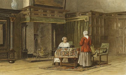 Interieur van een Nederlands huis, 1e helft van de 17e eeuw