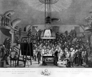 J. H. van Swinden, demonstrerend de opwekking van elektriciteit aan de Felix Meritis Society, Amsterdam, ca. 1800