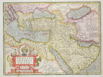 Kaart van het Turkse Rijk, uit de Mercator Atlas uitgegeven door Jodocus Hondius, Amsterdam, 1606