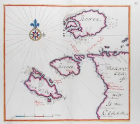 Kaart van een deel van het eiland Ceram (Seram) en Bonoa (Pulau Boano) en Pulau Kelang en Pulau Manipa