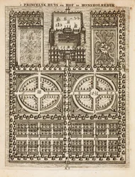 Paleis van Honsholredyk, uit De Nederlandse Tuinman door Johann van der Groen, gepubliceerd 1699