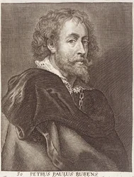 Portret van Peter Paul Rubens (1577-1640) plaat 30 uit een serie portretten van kunstenaars, gegraveerd door Joannes Meyssens (1612-70)