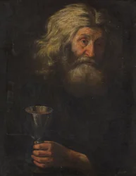Portret van een man met een zilveren beker