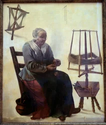 De Defileuse Schilderij van de Meester van de School van Delft (17e eeuw) 1680 Genève