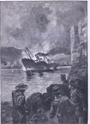 De Spaans-Amerikaanse Oorlog: Het zinken van de Merrimac, illustratie uit Cassells Geschiedenis van Engeland, 1900s