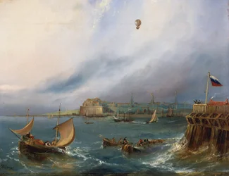 De eerste ballonoversteek van het Engelse Kanaal, 7 januari 1785, c.1840