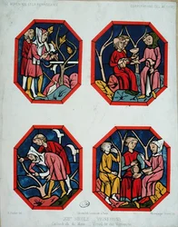 Het raam van de wijnbouwers, gegraveerd door de gebroeders Thurwanger, uit een glas-in-loodraam in de kathedraal van Le Mans