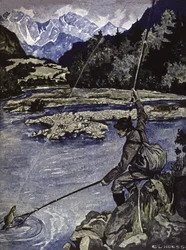 Vissen in een rivier, ca. 1900