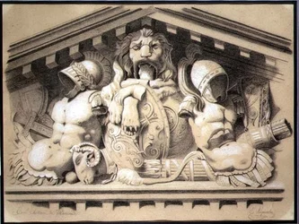 Een sculpturale fronton in het Louvre
