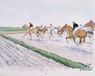 Paardenrennen - tekening door Thelem