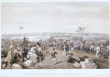 Ontscheping van de expeditie naar Kertch bij Kamish Bournou, 1855