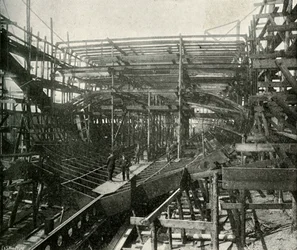 De bouw van een oorlogsschip: Een eersteklas kruiser in aanbouw bij de Thames Ironworks