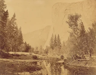 Tutokanula. Vallei van de Yosemite. (De Grote Leider) "El Capitan." 3500 voet hoog.