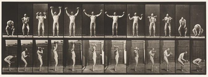 Plaat 325. Twee 50-lb. halters tillen en vasthouden, 1885