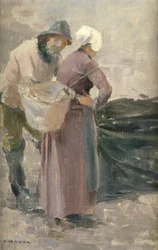 De Huisvrouw Bekijkt de Vangst van de Visser, ca. 1900
