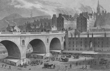 Groente- en Vismarkt, Uit de Rainbow Gallery, Edinburgh, 1830