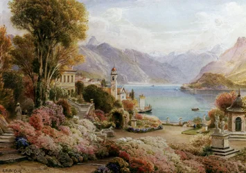 Villa Melzie, Como, Italië. Het meer van Come in Italië. Peinture de Ebenezer Wake Cook (1843-1926 Brits) Particuliere collectie
