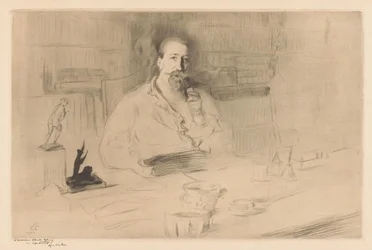 Portret van Anatole France achter zijn bureau