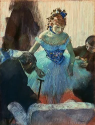Een balletdanseres in haar kleedkamer (pastel op papier)