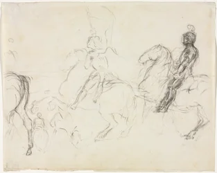 Slagveld met Gepantserde Figuren te Paard (recto)