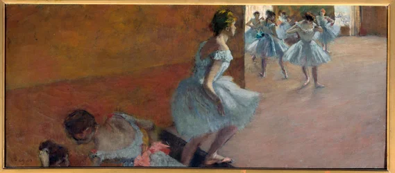 Dansers die de trap opgaan Schilderij door Edgar Degas (1834-1917)