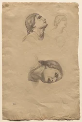 Vier studies van het hoofd van een jonge Italiaanse vrouw, 1856
