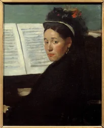 Mademoiselle Dihau (1843-1935) pianiste van de concerten Column, aan de piano