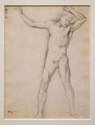 Naakt gezicht, armen omhoog, circa 1859-1861. Grafiet op velijnpapier.