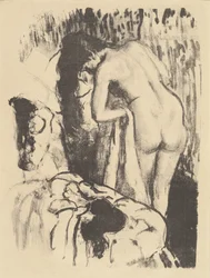 Naakte vrouw staand, zichzelf drogend, ca. 1890