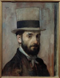 Portret van Leon Joseph Florentin Bonnat (1833-1922). De schilder draagt een hoge hoed. Schilderij door Edgar Degas (1834-1917) 1863 Bayonne, Musée Bonnat