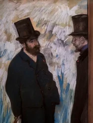 Portret van vrienden, op het toneel (detail) (ook bekend als "Portret van Ludovic Halevy en Albert Boulanger-Cave"). 1879. Pastel op papier.