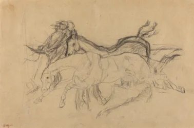 Renpaarden studie voor Scène van de Steeplechase: De Gevallen Jockey, ca. 1881