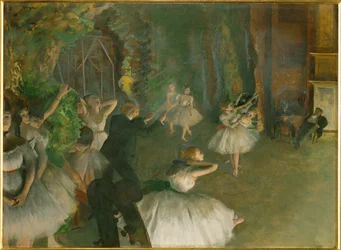 Herhaling van een ballet op het podium (olieverf op karton)
