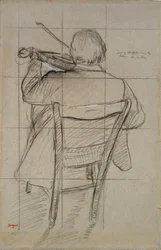Zittende violist van achteren gezien, 1875-1876