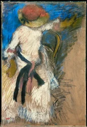 Zittende vrouw (pastel op hout)