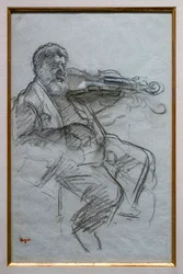 De violist. 1879. Houtskool en witte krijtaccenten op blauw-grijs papier. Boston, Museum of Fine Arts, William Francis Warden Fund.