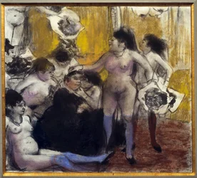 Het feest van de beschermheer Maison close tijdens een feest ter ere van een pooiers. Schilderij door Edgar Degas