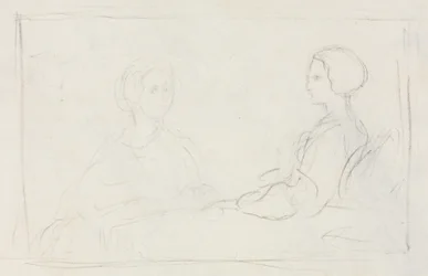 Twee zittende vrouwen verso, 1856-1860