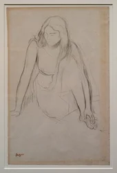 Vrouw zittend aan de waterkant. Rond 1867-1868. Zwart potlood op velijnpapier.