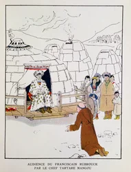 Willem van Rubroeck (ca. 1200-ca. 1256) voor de Tataarse leider Möngke in 1251, uit 