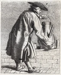 De koffieverkoper - Klein beroep van Parijs (Études prises dans le bas Peuple, ou les Cris de Paris) - gravure door Edme Bouchardon (1698-1762)
